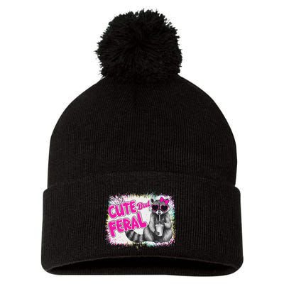 Cute But Feral Funny Colorful Raccoon With Sunglasses Meme Pom Pom 12in Knit Beanie