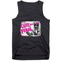 Cute But Feral Funny Colorful Raccoon With Sunglasses Meme Tank Top