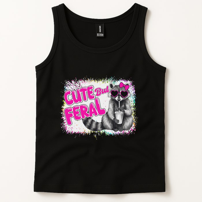 Cute But Feral Funny Colorful Raccoon With Sunglasses Meme Tank Top
