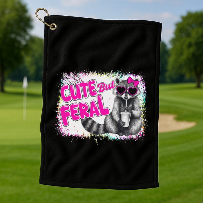 Cute But Feral Funny Colorful Raccoon With Sunglasses Meme Golf Towel
