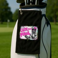 Cute But Feral Funny Colorful Raccoon With Sunglasses Meme Golf Towel