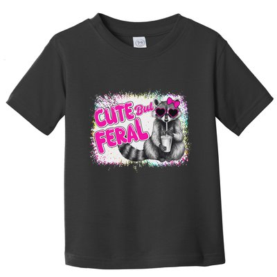 Cute But Feral Funny Colorful Raccoon With Sunglasses Meme Toddler T-Shirt