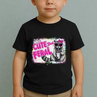 Cute But Feral Funny Colorful Raccoon With Sunglasses Meme Toddler T-Shirt
