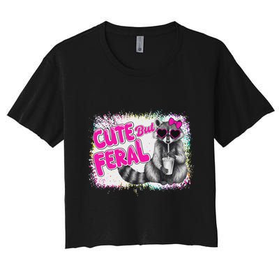 Cute But Feral Funny Colorful Raccoon With Sunglasses Meme Crop Top