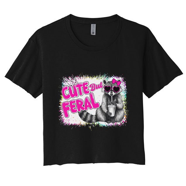 Cute But Feral Funny Colorful Raccoon With Sunglasses Meme Crop Top