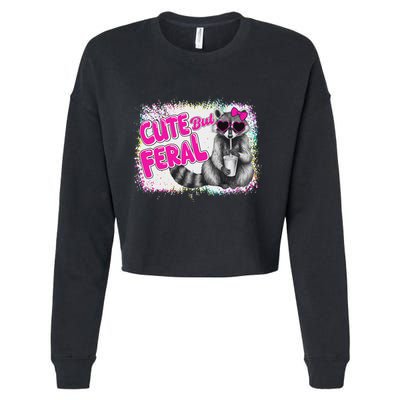 Cute But Feral Funny Colorful Raccoon With Sunglasses Meme Cropped Pullover Crew