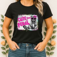 Cute But Feral Funny Colorful Raccoon With Sunglasses Meme Womens T-Shirt