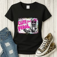 Cute But Feral Funny Colorful Raccoon With Sunglasses Meme Womens T-Shirt