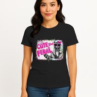 Cute But Feral Funny Colorful Raccoon With Sunglasses Meme Womens T-Shirt
