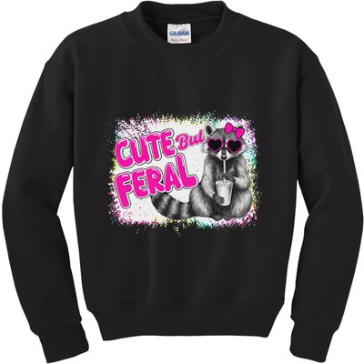 Cute But Feral Funny Colorful Raccoon With Sunglasses Meme Kids Sweatshirt
