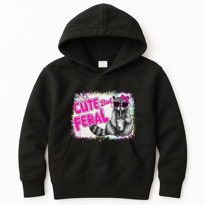 Cute But Feral Funny Colorful Raccoon With Sunglasses Meme Kids Hoodie