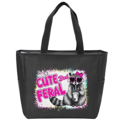 Cute But Feral Funny Colorful Raccoon With Sunglasses Meme Zip Tote Bag