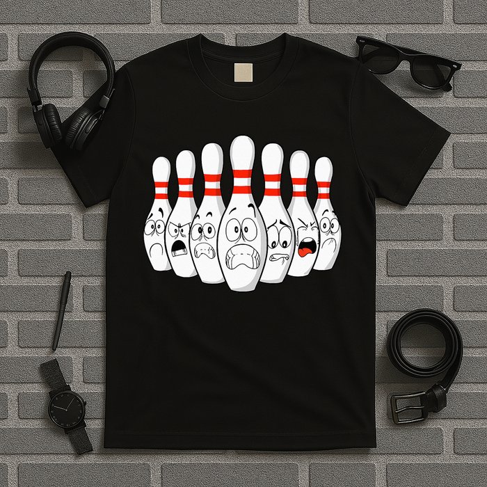Cartoon Bowling Funny Scared Bowling Pins T-Shirt
