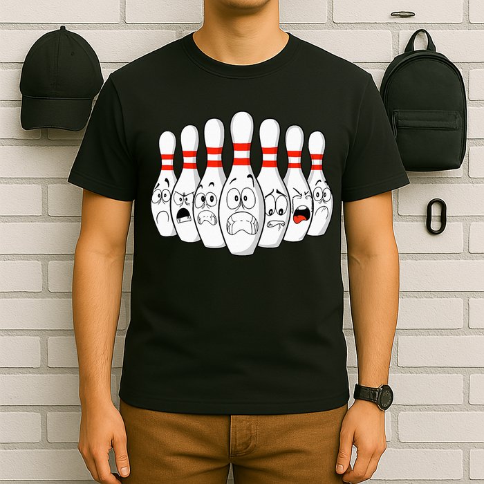 Cartoon Bowling Funny Scared Bowling Pins T-Shirt