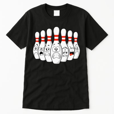Cartoon Bowling Funny Scared Bowling Pins Tall T-Shirt
