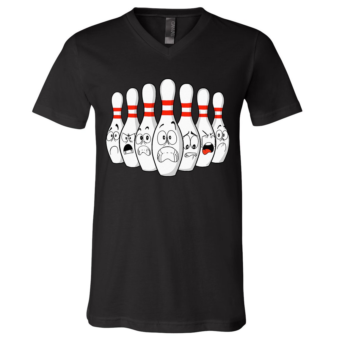 Cartoon Bowling Funny Scared Bowling Pins V-Neck T-Shirt
