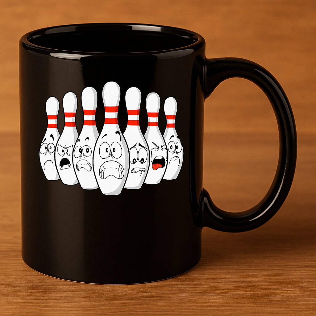 Cartoon Bowling Funny Scared Bowling Pins 11oz C Handle Ceramic Mug