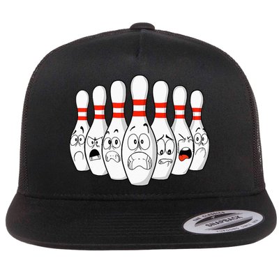 Cartoon Bowling Funny Scared Bowling Pins Flatbill Hat