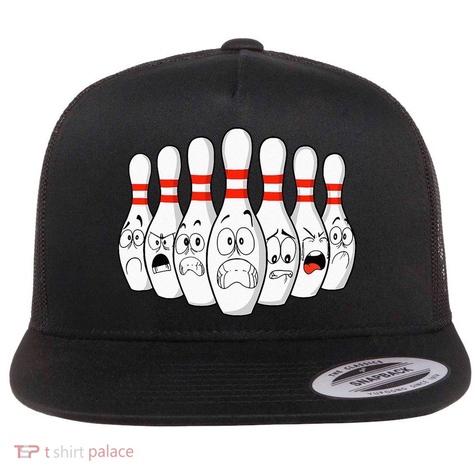 Cartoon Bowling Funny Scared Bowling Pins Flatbill Hat