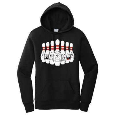 Cartoon Bowling Funny Scared Bowling Pins Women's Pullover Hoodie