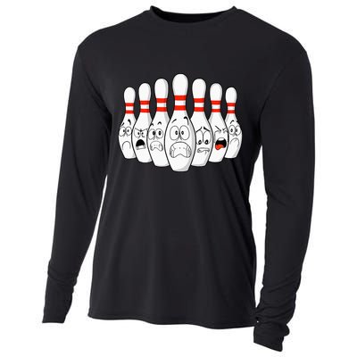 Cartoon Bowling Funny Scared Bowling Pins Cooling Performance Long Sleeve Crew