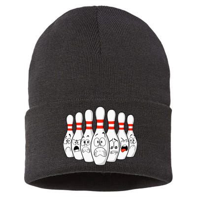 Cartoon Bowling Funny Scared Bowling Pins Sustainable Knit Beanie