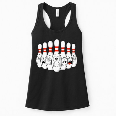 Cartoon Bowling Funny Scared Bowling Pins Womens Tank Top