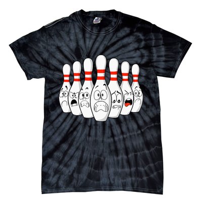 Cartoon Bowling Funny Scared Bowling Pins Tie-Dye T-Shirt