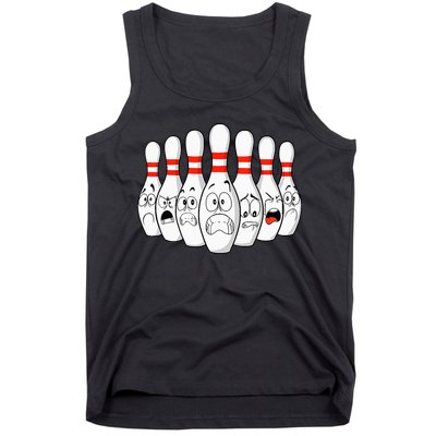 Cartoon Bowling Funny Scared Bowling Pins Tank Top