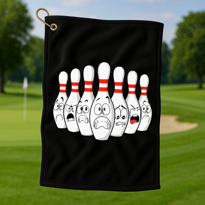 Cartoon Bowling Funny Scared Bowling Pins Golf Towel