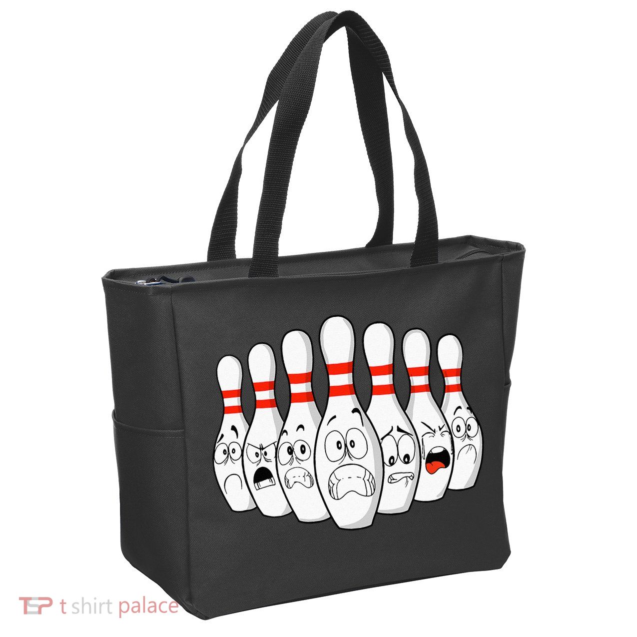 Cartoon Bowling Funny Scared Bowling Pins Zip Tote Bag
