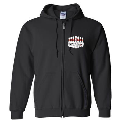 Cartoon Bowling Funny Scared Bowling Pins Full Zip Hoodie