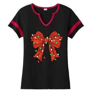 Christmas Bow Festive Holiday Ladies Halftime Notch Neck Tee