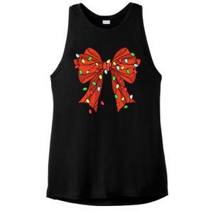 Christmas Bow Festive Holiday Ladies PosiCharge Tri-Blend Wicking Tank