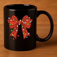 Christmas Bow Festive Holiday 11oz C Handle Ceramic Mug