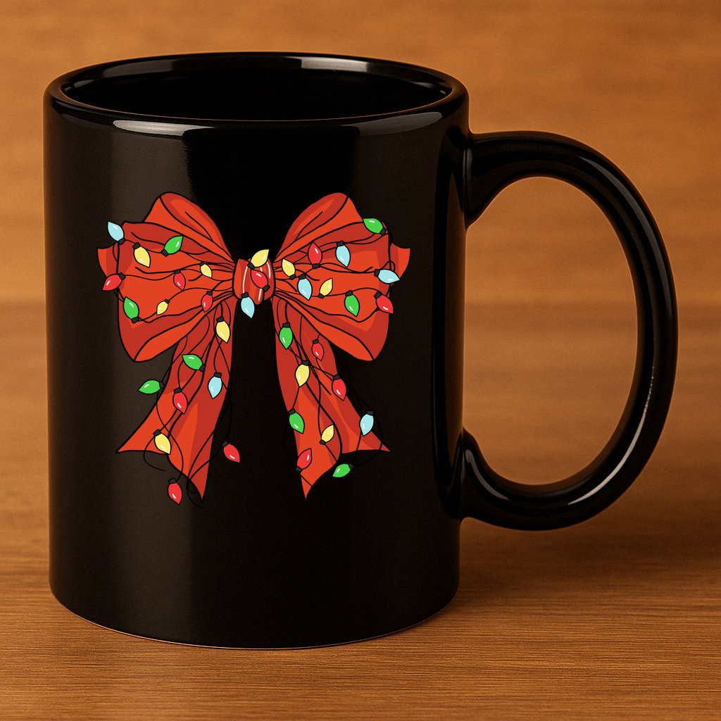 Christmas Bow Festive Holiday 11oz C Handle Ceramic Mug