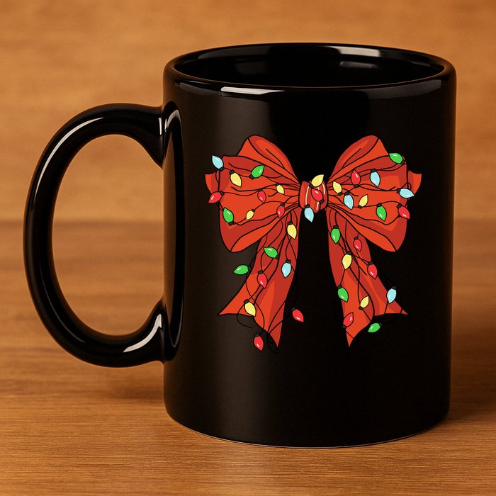 Christmas Bow Festive Holiday 11oz C Handle Ceramic Mug