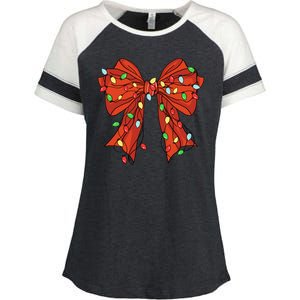 Christmas Bow Festive Holiday Enza Ladies Jersey Colorblock Tee