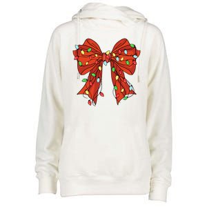 Christmas Bow Festive Holiday Womens Funnel Neck Pullover Hood