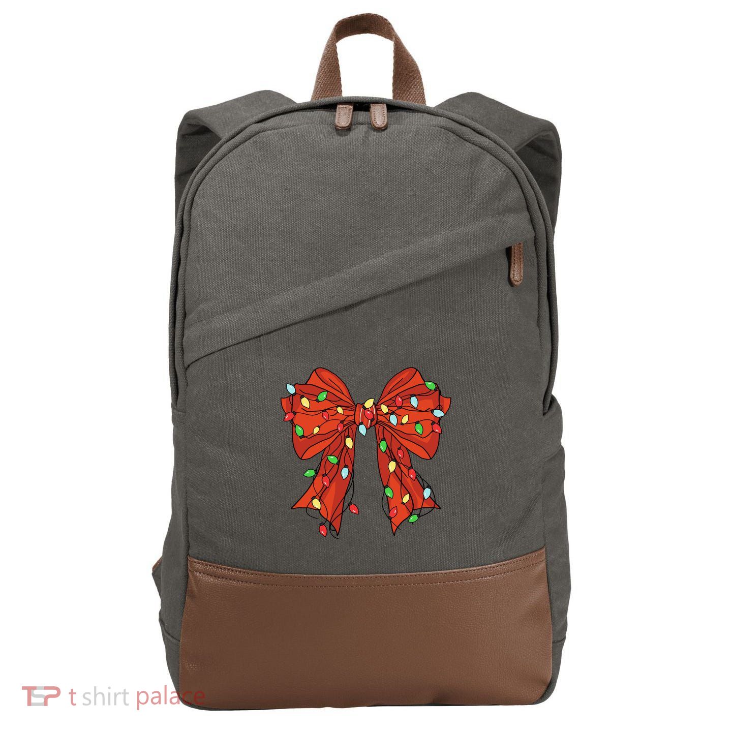 Christmas Bow Festive Holiday Cotton Canvas Backpack