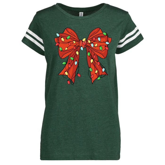 Christmas Bow Festive Holiday Enza Ladies Jersey Football T-Shirt