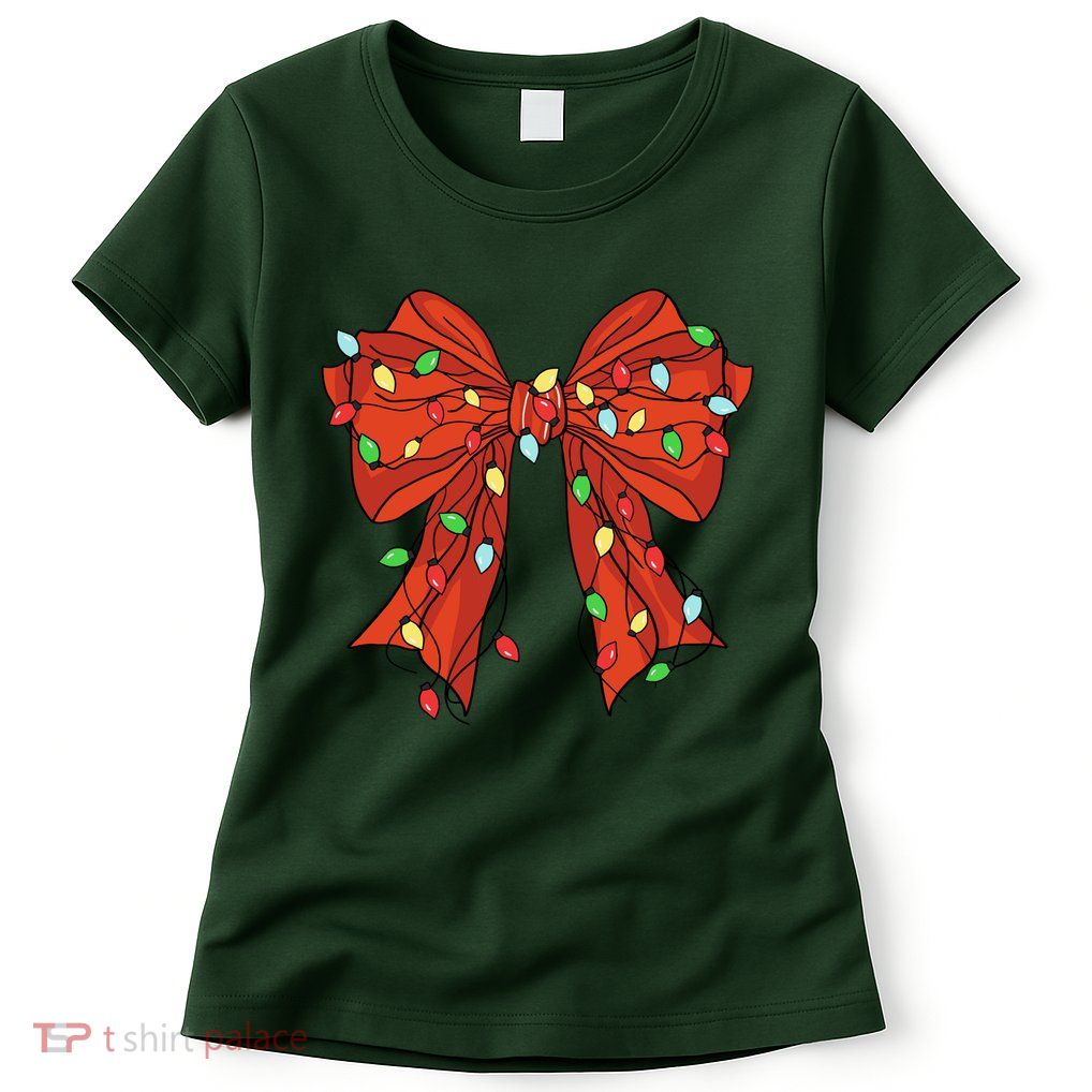 Christmas Bow Festive Holiday Womens T-Shirt