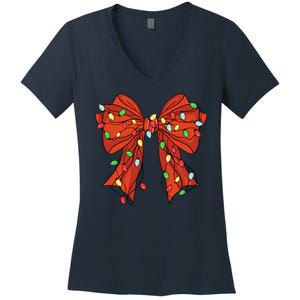 Christmas Bow Festive Holiday Women's V-Neck T-Shirt