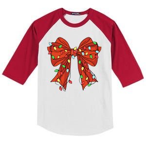 Christmas Bow Festive Holiday Kids Colorblock Raglan Jersey