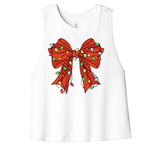 Christmas Bow Festive Holiday Women's Racerback Cropped Tank