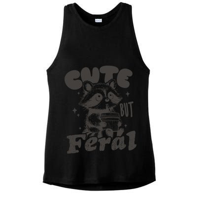 Cute But Feral Funny Racoon With Glasses  Ladies PosiCharge Tri-Blend Wicking Tank