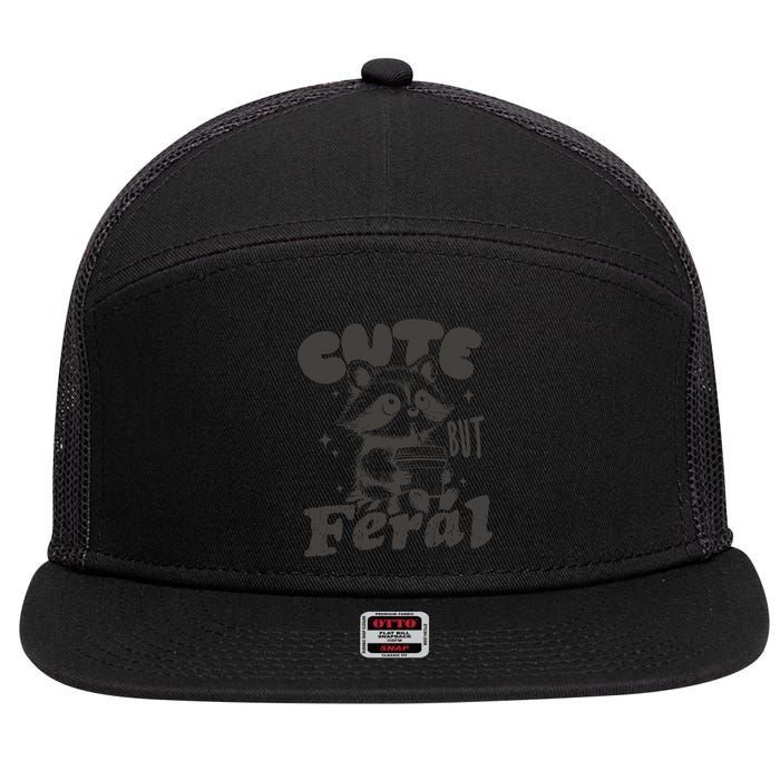 Cute But Feral Funny Racoon With Glasses  7 Panel Mesh Trucker Snapback Hat