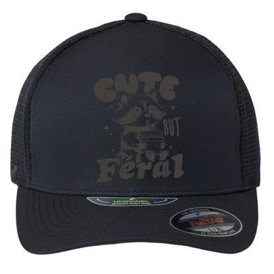 Cute But Feral Funny Racoon With Glasses  Flexfit Unipanel Trucker Cap