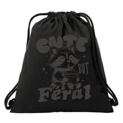 Cute But Feral Funny Racoon With Glasses  Drawstring Bag