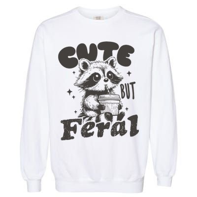 Cute But Feral Funny Racoon With Glasses  Garment-Dyed Sweatshirt
